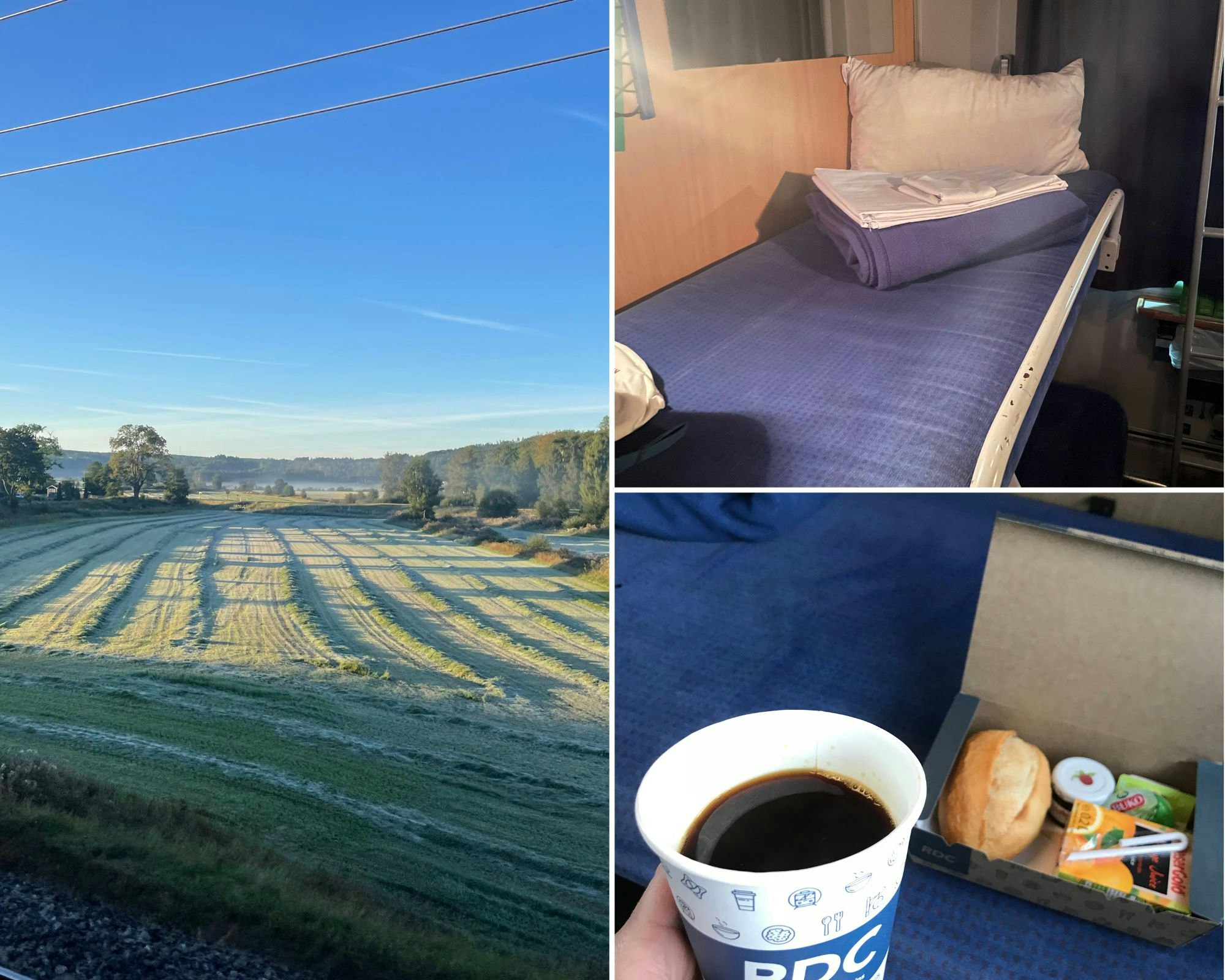 The Swedish countryside, a train bed and a cup of coffee in the morning.
